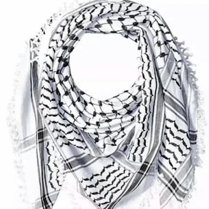 Keffiyeh (Palestinian Seller) White & Black Thick fringes and long Tassels Original Traditional Style Made in Palestine