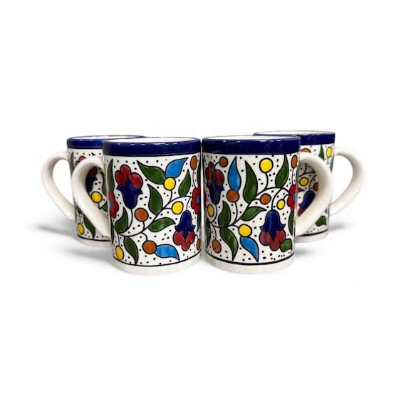 Mugs Set of 4 Coffee Mugs 12 Oz Ceramic Handmade & Hand Painted    Made in Palestine Palestinian Potery - Etsy