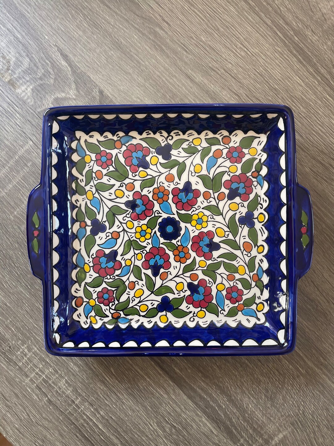 Palestinian Plate Serving Platter Squared With Handles Ceramic Handmade & Hand Painted ...