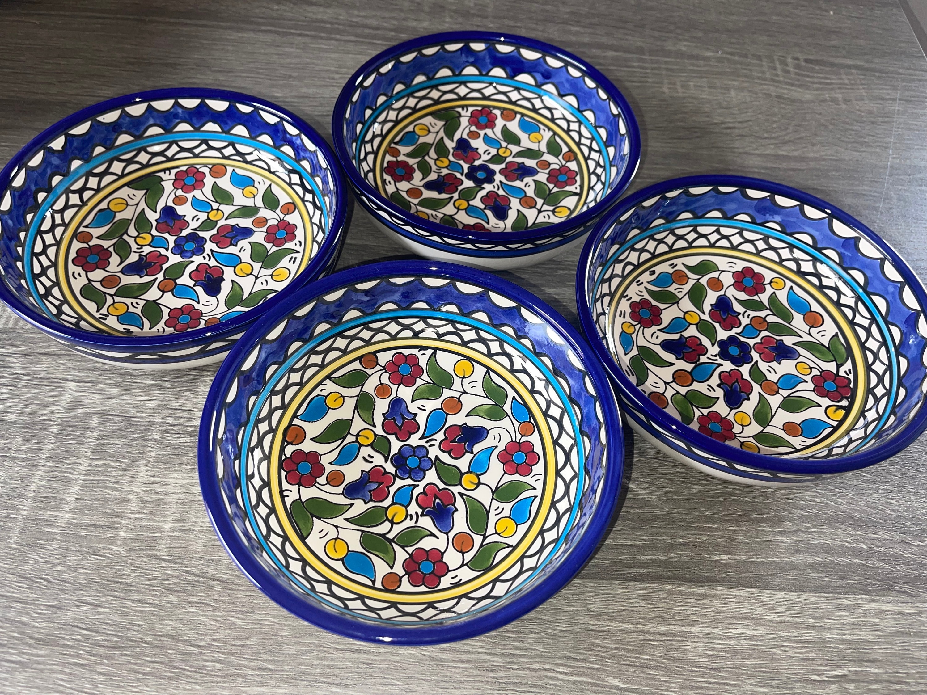 Bowls Flat Style Set of 4 Ceramic Handmade 18 cm Palestinian Pottery Made in Palestine خزف فلسطيني