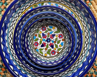 Palestinian Pottery | Flat Serving Bowls | Set of 3 | Ceramic Handmade in Palestine  خزف فلسطيني