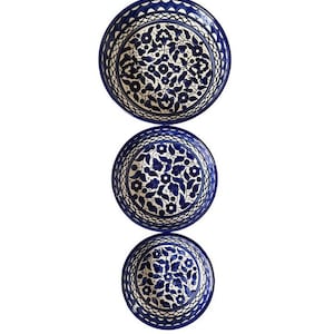 Palestinian Pottery Set of 3 Flat Bowls 23, 18, 15 cm Handmade and Hand Painted Made in Palestine