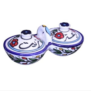 Palestine Handmade & Painted Ceramic Art Zeit and Zatar basket Made in Palestine خزف صناعة فلسطينية (Comes with a mystery gift)