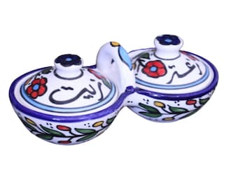 Palestine Handmade & Painted Ceramic Art Zeit and Zatar basket Made in Palestine خزف صناعة فلسطينية (Comes with a mystery gift)