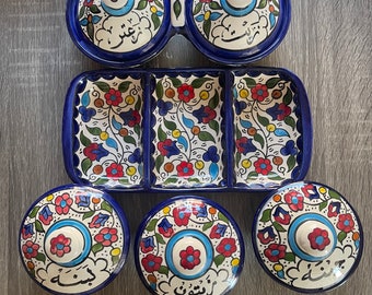Breakfast Set with divided plate Ceramic Handmade and Hand Painted