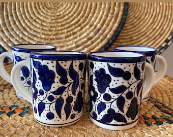 Set of 4 Mugs Ceramic Handmad and Hand Painted made in Palestine خزف فلسطيني