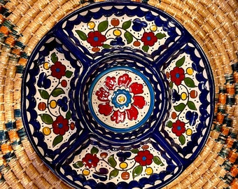 Palestine Pottery Divided Plate 23 cm Ceramic Handmade and Hand Painted خزف فلسطيني made in Palestine