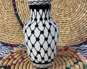 keffiyeh Palestinian Ceramic Vase 9x4 inch Hand Painted and Handmade in Palestine Decor