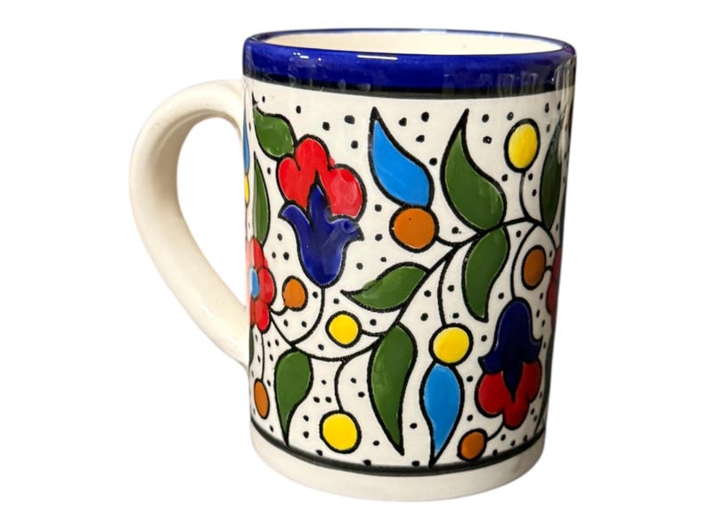 Palestine Pottery | Mug 12 Oz | Ceramic Handmade in Palestine Colored Floral