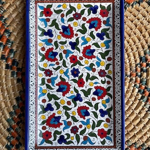 Tray | Rectangular Platter Palestine Pottery Ceramic Handmade & Hand Painted Blue 32x20 cm Made in Palestine خزف فلسطيني