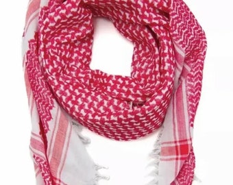 Keffiyeh (Palestinian Seller) White & Red Thick Fringes and long Tassels Original Traditional Style Made in Palestine