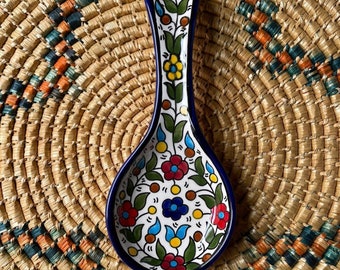 Palestinian Potter Spoon Rest Ceramic Handmade l and Hand Painted in Palestine خزف فلسطيني | Pottery Gift
