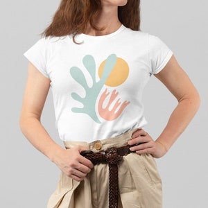 Papier Découpé T-Shirt (Abstract Matisse-Style - 100% Organic Ringspun Combed Cotton) Classic White / Vintage Beige Color Options