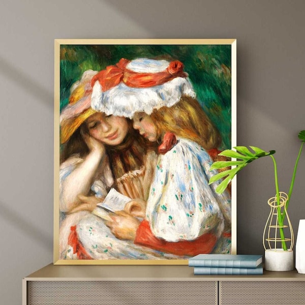 Impression Renoir : deux filles lisant (impression giclée haut de gamme de peinture classique haute résolution) A4 A3 A2, également disponible encadrée