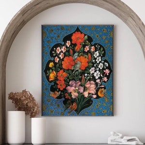 Gol-o-Morgh (Flor y pájaro) Arte tradicional persa / islámico Tazhib - A4 A3 A2 Impresión Giclée rara de alta resolución, también disponible enmarcada
