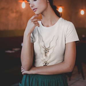 Indian Antelope - 100% Organic Cotton Unisex T-Shirt featuring a Vintage Animal Lithograph from &#39;Illustrations of Indian Zoology&#39;