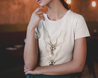 Indian Antelope - 100% Organic Cotton Unisex T-Shirt featuring a Vintage Animal Lithograph from 'Illustrations of Indian Zoology'