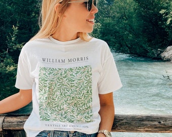 WILLIAM MORRIS - Willow Bough - T-shirt gemaakt van 100% biologisch katoen, met tentoonstellingsontwerp textielkunst - wit/vintagebeige