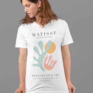 T-shirt Henri Matisse: manifesto della mostra Papier Découpé (100% cotone pettinato filato ad anello biologico) Opzioni di colore bianco classico / beige vintage