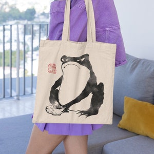 Japanese Tote Bag: Frog by Matsumoto Hoji (100% Recycled Fabric / Organic Cotton) Eco Friendly Canvas Handbag
