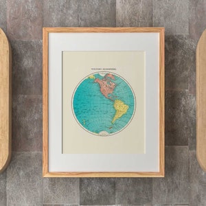 Western Hemisphere, World Atlas (Vintage Globe Map / Poster) Hi-Res Giclée Art Print, also available Framed