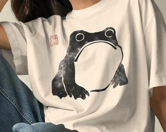 Japanese Frog T-Shirt by Matsumoto Hoji | Organic Cotton Vintage Japanese Tee | White & Beige Colours