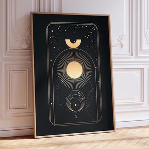 Tarotprint: X Wheel of Fortune (Premium Giclée Art Print of Black & Gold Tarot Card) moderne spirituele muurkunst, woondecoratie beschikbaar ingelijst
