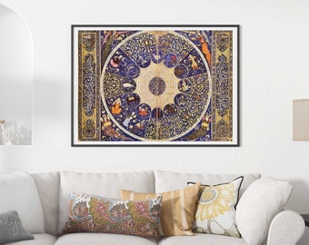 Zodiac Chart of Prince Eskandar-Soltan (Persian Horoscope Art for the Timurid) A4 A3 A2 Rare Giclée Print, also available Framed