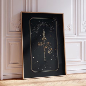 Tarotprint: I The Magician (premium gicléekunstafdruk van zwart-gouden tarotkaart) moderne spirituele muurkunst / woondecoratie beschikbaar ingelijst