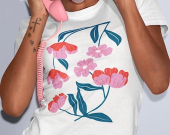 LES FLEURS - uniseks T-shirt van 100% biologisch katoen met bloemenkunst - wit/vintagebeige
