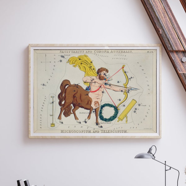 SAGITTARIUS - Astrology Constellation of an Archer (Zodiac Illustration by Sidney Hall) - Giclée Art Print, also available Framed