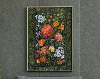 Gol-o-Morgh (Flower & Bird) Traditional Persian / Islamic Tazhib Art - A4 A3 A2 Rare Hi-Res Giclée Print, also available Framed