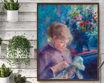Renoir Print: Young Woman Sewing (Premium Giclée Art Print of Impressionist Portrait Painting) Wall Art / Home Decor available Framed