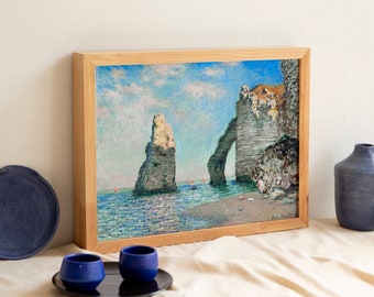 Claude Monet Print: The Cliffs At Etretat (Premium Giclée Art Print of Classic Blue Sea Painting) Wall Art / Home Decor available Framed