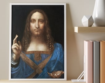 Impresión de Leonardo Da Vinci: Salvator Mundi (impresión artística giclée premium de pintura renacentista italiana) Arte de pared / Decoración del hogar disponible enmarcado