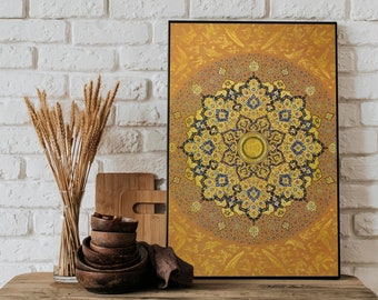 Shamse Tazhib from a Muraqqa  (Traditional Indian / Persian Painting) Rare Giclée Art Print, also available Framed