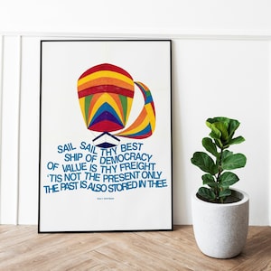 Walt Whitman Democracy Quote (Vintage Poster from the US Information Agency) Hi Res Giclée Art Print, also available Framed