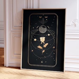 Tarot Druck: III Die Kaiserin (Premium Giclée Kunstdruck von Schwarz-Gold-Tarot-Karte) Moderne spirituelle Wandkunst / Wohndekor mit oder ohne gerahmten Kunstdruck