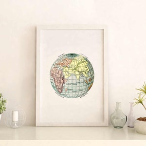 Impression giclée d'art haute résolution de l'atlas du monde (affiche vintage de la carte du globe), également disponible encadrée