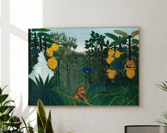 アンリ・ルソーの版画：ライオンの食事（ジャングルの絵画のプレミアム
