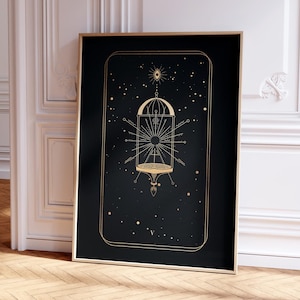 Tarotprint: V The Hierophant (Premium Giclée Art Print of Black & Gold Tarot Card) moderne spirituele muurkunst / woondecoratie beschikbaar ingelijst