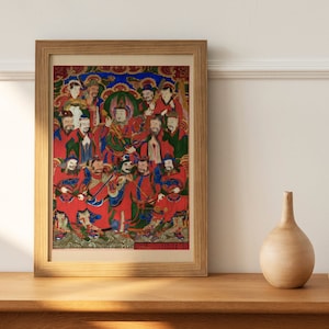 The Heavenly Dragon General with Attendants (Traditional Korean Art / Ancient Joseon Painting) Giclée Art Print, also available Framed