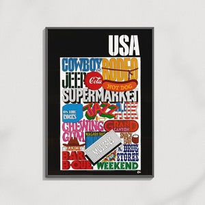 USA Text Art (Vintage / Retro Poster from the US Information Agency) Hi Res Giclée Art Print, also available Framed