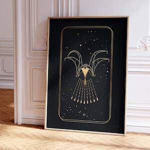 Tarotprint: O The Fool (premium gicléekunstafdruk van zwarte en gouden tarotkaartkunst) moderne spirituele muurkunst / woondecoratie beschikbaar ingelijst