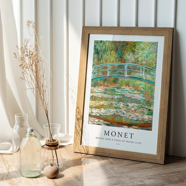 Claude Monet Poster: Bridge Over Pond Of Water Lilies (Premium Giclée Art Print of Classic Painting) Wall Art / Home Decor available Framed