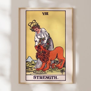 Tarotprint: VIII Strength (Premium Giclée Art Print of Vintage Tarot Card) Antieke spirituele muurkunst / Woondecoratie beschikbaar ingelijst