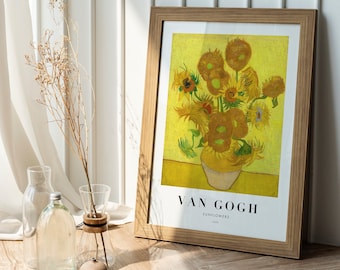 Affiche de Vincent Van Gogh : tournesols (impression giclée d'art haut de gamme représentant une peinture de fleurs jaunes classiques) oeuvre d'art murale/décoration d'intérieur disponible encadrée