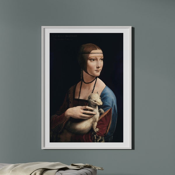 Impresión de Leonardo Da Vinci: Dama con armiño (Impresión de arte Giclée de pintura renacentista italiana) Arte de pared / Decoración del hogar disponible enmarcado