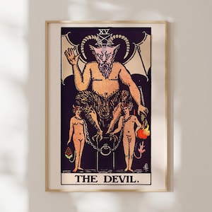 Tarotprint: XV The Devil (Premium Giclée Art Print of Vintage Tarot Card) antieke spirituele muurkunst / woondecoratie beschikbaar ingelijst