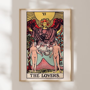 Tarot Druck: VI die Liebenden (Giclée Kunstdruck einer Vintagen Tarotkarte) Antike spirituelle Wandkunst / Wohndekor auch gerahmt erhältlich